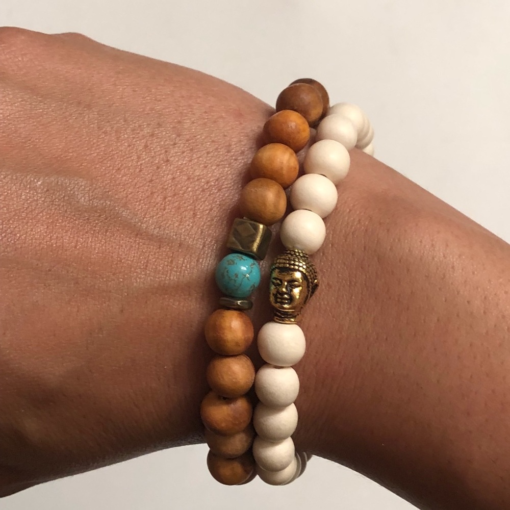 Bracelet Bundle Almost White Wood Beaded Bracelet